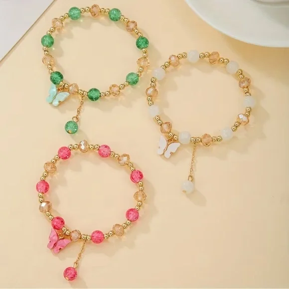 3pc Resin Butterfly Pendants with Glass Beads - Picture 4 of 4